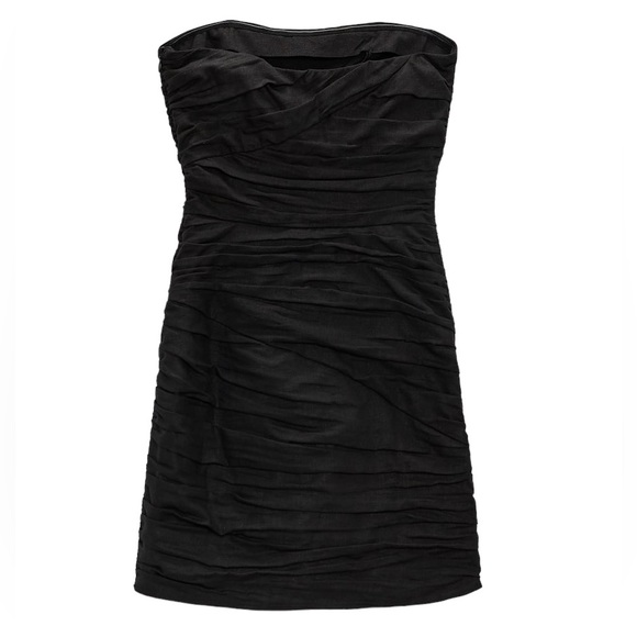 ZARA NWT Black Strapless Linen Blend Ruched MINI Dress Size Large Zip Closure - Picture 3 of 7